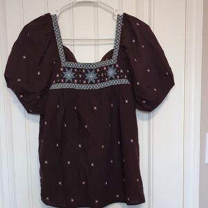 Madewell Embroidered Puff-Sleeve Blouse, Size M